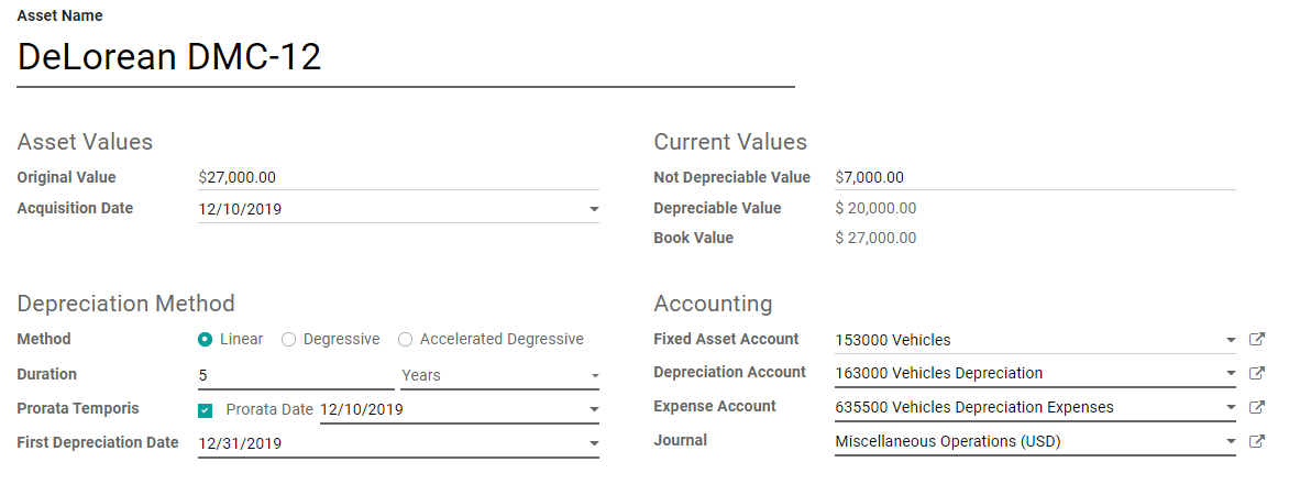 Assets entry in Odoo Accounting