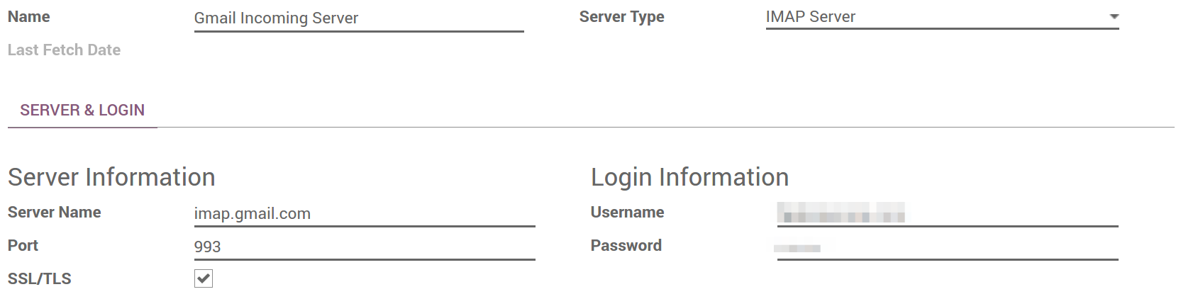 Incoming mail server configuration on Odoo.