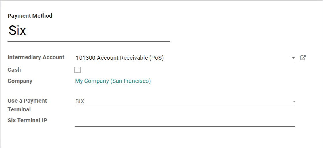 Create a new payment method for the SIX payment terminal.