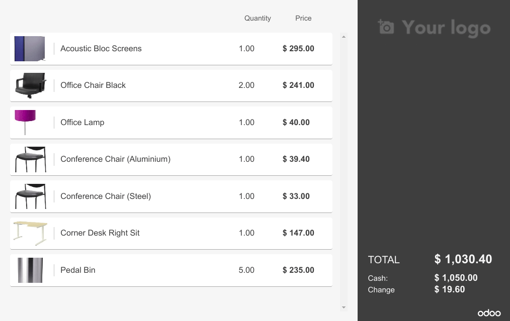 An example of a PoS (point of sale) order on a screen display.