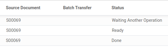 view of the transfers various status at the beginning of the process